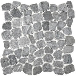 Carrelage Signature Mosaique de Marbre Paladin Facon Galet Gris Fonce - vendu par plaque de 30X30 cm -- Mosaïque