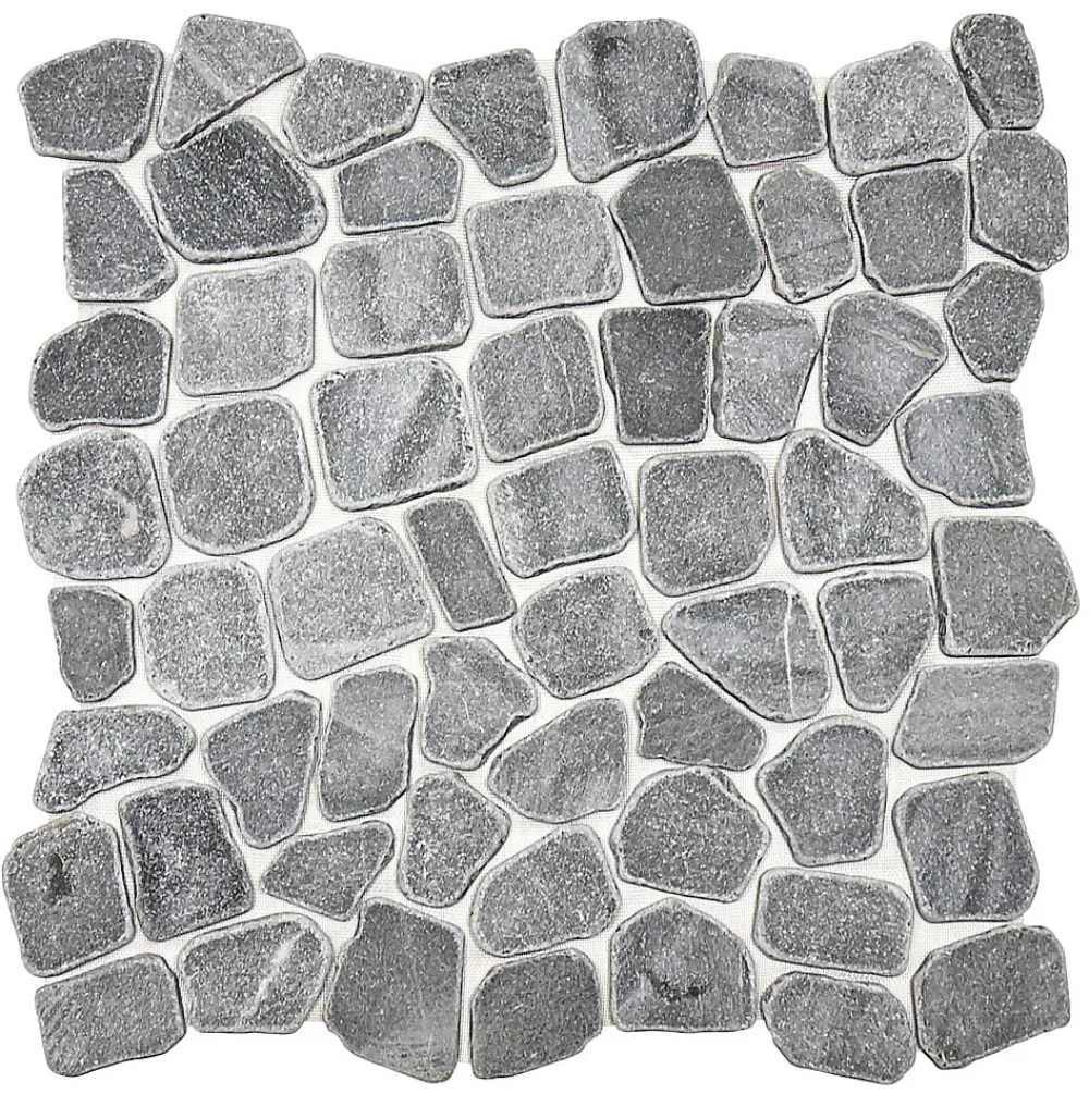 Carrelage Signature Mosaique de Marbre Paladin Facon Galet Gris Fonce - vendu par plaque de 30X30 cm -- Mosaïque