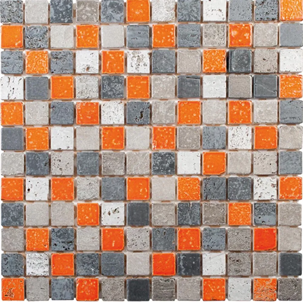 Carrelage Signature Mosaïque|Mosaïque Pour Pièce À Vivre<Mosaique de marbre peint 2.3 X 2.3 cm Gris et Orange - vendu par plaque de 30X30 cm -