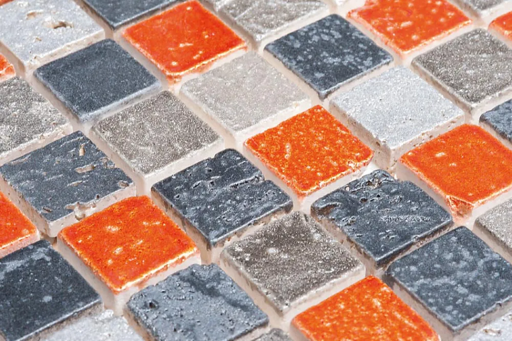Carrelage Signature Mosaïque|Mosaïque Pour Pièce À Vivre<Mosaique de marbre peint 2.3 X 2.3 cm Gris et Orange - vendu par plaque de 30X30 cm -