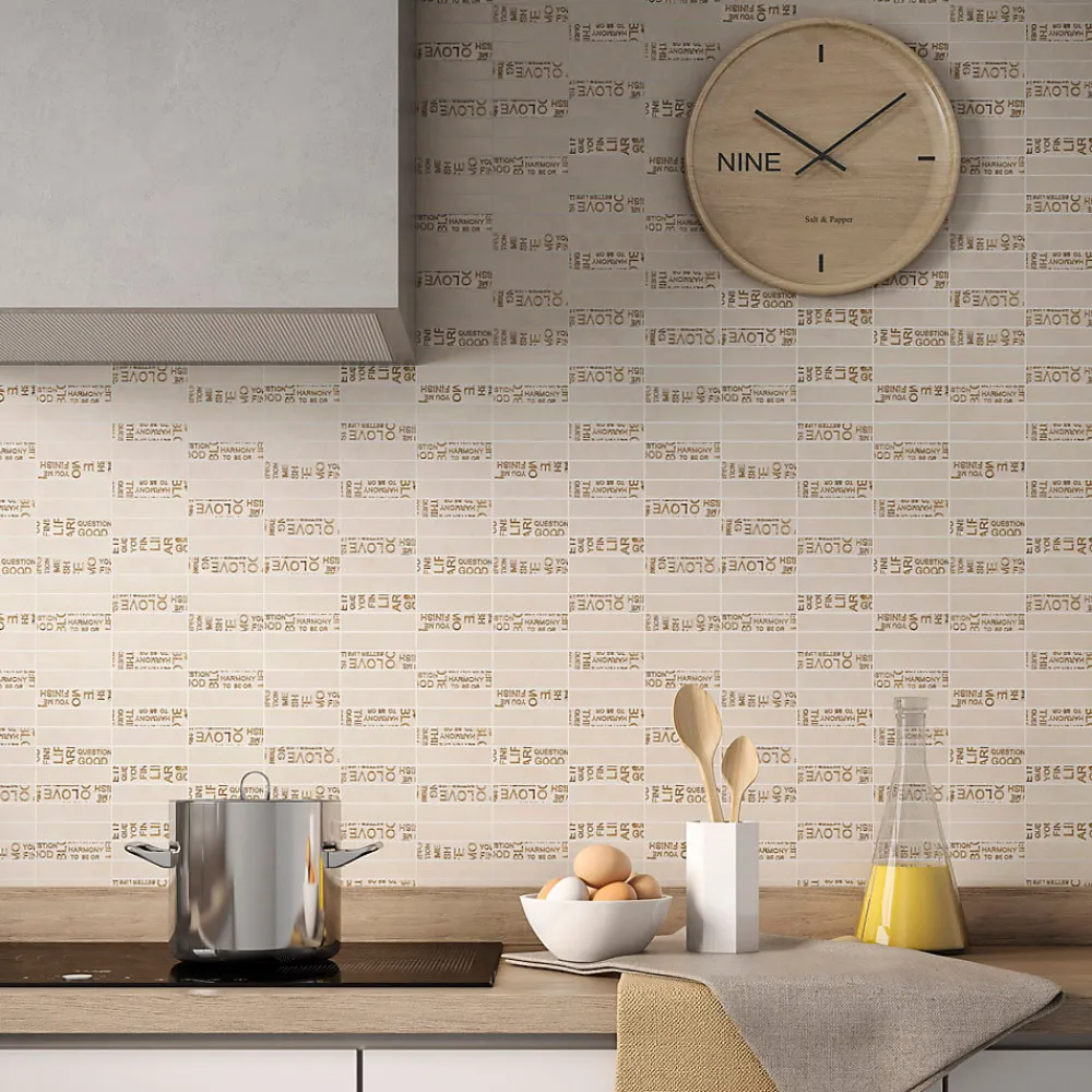 Carrelage Signature Mosaïque Pour Pièce À Vivre|Mosaïque Pour Wc<Mosaique de Marbre Poli Beige Décor Lettre Or 2.3X9.8 cm - vendu par plaque de 30X30 cm -