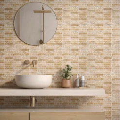 Carrelage Signature Mosaïque Pour Salle De Bains|Mosaïque Pour Douche<Mosaique de Marbre Poli Marron Décor Lettre Or 2.3X9.8 cm - vendu par plaque de 30X30 cm -