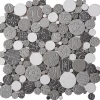 Carrelage Signature Mosaique de pierre reconstituee Rond Taupe Blanc et Argent - vendu par plaque de 30 X 30 cm- Mosaïque Pour Salle De Bains