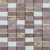 Carrelage Signature Mosaique de Quartzite 2.3 X 4.8 Cm Marron Naturel et Verre Blanc/Beig 30X30 cm -- Mosaïque Pour Salle De Bains|Mosaïque