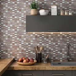 Carrelage Signature Mosaique de Quartzite 2.3 X 4.8 Cm Marron Naturel et Verre Blanc/Beig 30X30 cm -- Mosaïque Pour Salle De Bains|Mosaïque