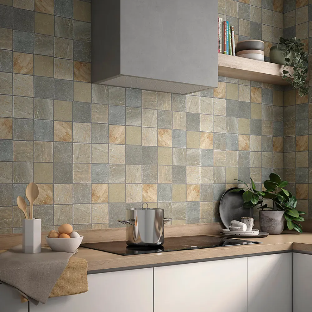 Carrelage Signature Mosaique de Quartzite Beige / Gris 9.8 X 9.8 - vendu par plaque de 30x30 cm -- Mosaïque Pour Douche|Mosaïque Pour Salle De Bains