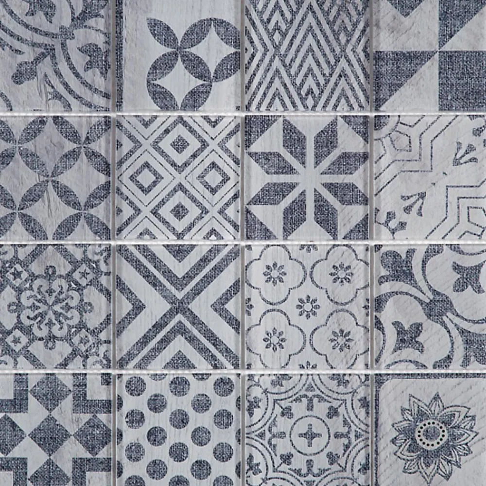 Carrelage Signature Mosaique de verre Motif Carreau Ciment Bleu/Gris 7.5 X 7.5 cm - vendu par plaque de 29.8X29.8 cm -- Mosaïque Pour Wc|Mosaïque Pour Pièce À Vivre