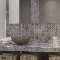 Carrelage Signature Mosaïque Pour Wc|Mosaïque Pour Salle De Bains<Mosaique de Verre Motif Carreau Ciment Bleu/Gris 5X5 cm - vendu par plaque de 29.8X29.8 cm -