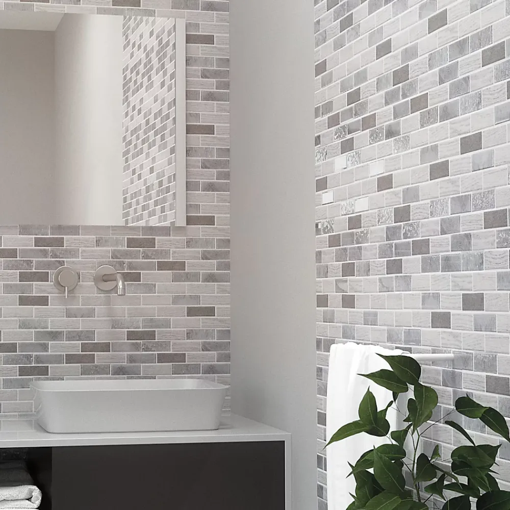 Carrelage Signature Mosaïque Pour Pièce À Vivre|Mosaïque Pour Douche<Mosaique de verre Recyclé en Barrettes 9.8X3.1 cm Marron/Gris/Beige Mat/Brillant - vendu par plaque de 26.4X30 cm -