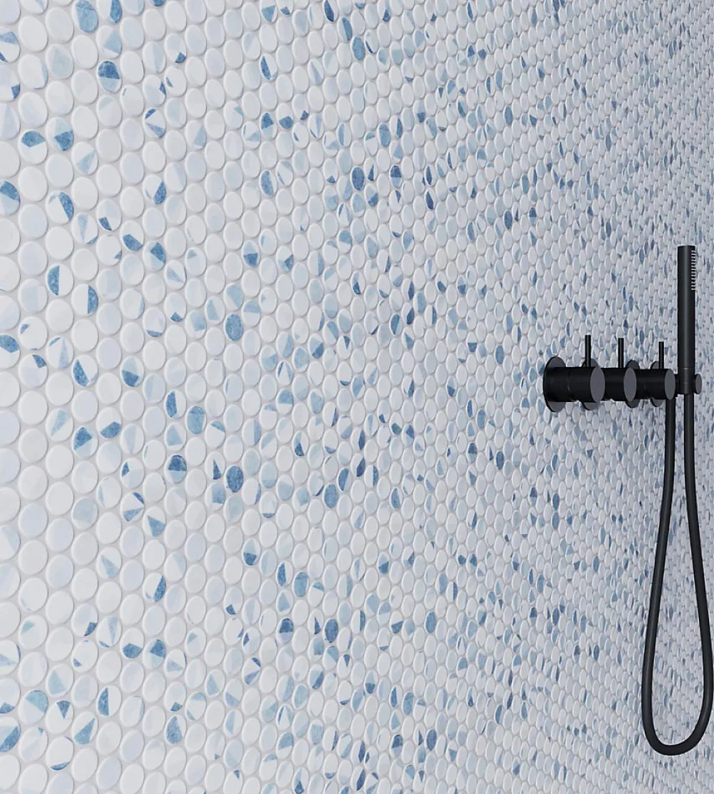 Carrelage Signature Mosaïque Pour Douche<Mosaique de verre recycle Ronde Blanc Bleu Geo - vendu par plaque de 29,7X30,5 cm-