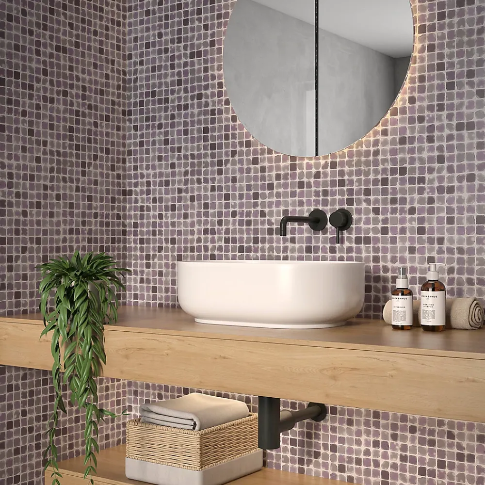 Carrelage Signature Mosaique de Verre Vieilli 2.5X2.5 Cm Mix Pourpre Format - vendu par plaque de 30X30 cm -- Mosaïque Pour Pièce À Vivre|Mosaïque Pour Salle De Bains