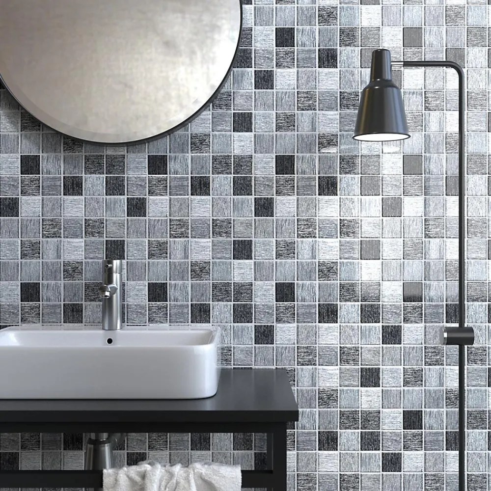 Carrelage Signature Mosaïque Pour Salle De Bains<Mosaique de Verre 4.8X4.8 Gris - vendu par plaque de 30X30 cm -