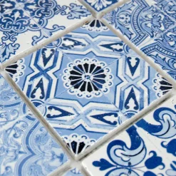 Casa Linéa Travertin<MOSAIQUE DECOR RENAISSANCE TRAVERTIN DECORE BLUE 1 PLAQUE 10 x 30,5 CM CASA LINEA