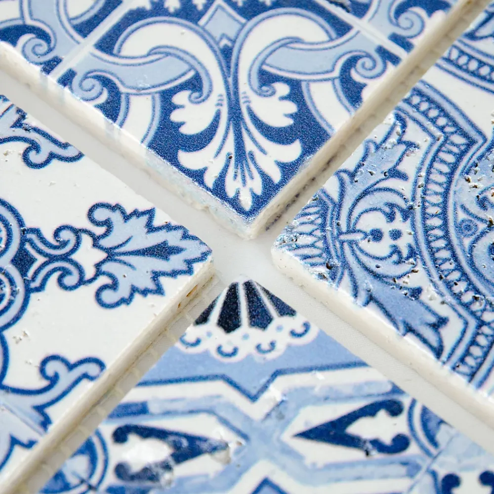 Casa Linéa Travertin<MOSAIQUE DECOR RENAISSANCE TRAVERTIN DECORE BLUE 1 PLAQUE 10 x 30,5 CM CASA LINEA