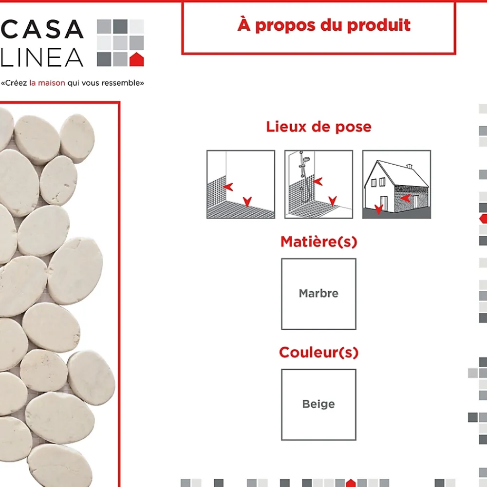 Casa Linéa Mosaïque Pour Douche|Mosaïque Pour Salle De Bains<MOSAIQUE GALET SCIE CREME 1 PLAQUE 30 x 30 CM CASA LINEA