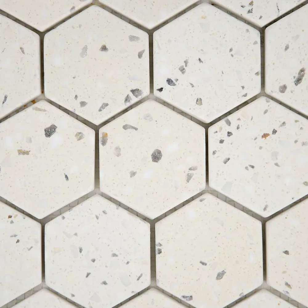 Casa Linéa Mosaïque Pour Pièce À Vivre|Mosaïque Pour Salle De Bains<MOSAIQUE HEXAGONE TERRAZZO IVOIRE 1 PLAQUE 30,5 x 30,5 CM CASA LINEA
