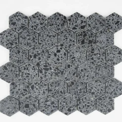 Casa Linéa MOSAIQUE HEXAGONE TERRAZZO BLACK 1 PLAQUE 30,5 x 30,5 CM CASA LINEA- Mosaïque Pour Salle De Bains