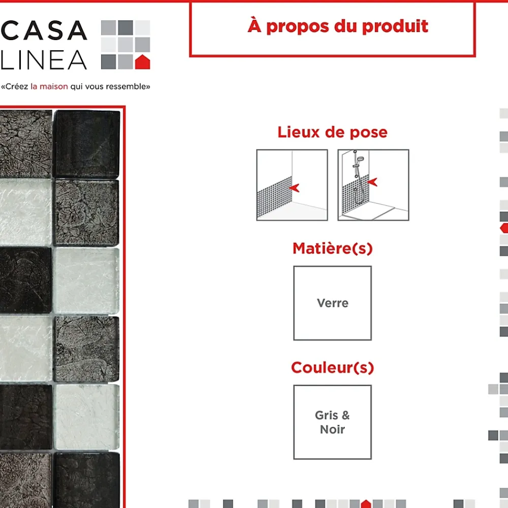 Casa Linéa MOSAIQUE LES SUBLIMES SILVER BLACK 1 PLAQUE 30 x 30 CM CASA LINEA- Mosaïque Pour Douche