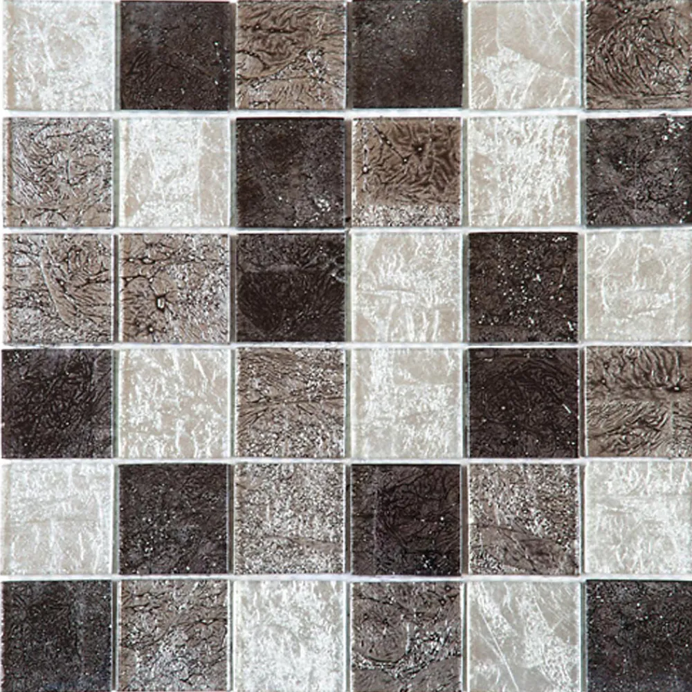 Carrelage Signature Mosaïque Pour Pièce À Vivre|Mosaïque Pour Douche<Mosaqiue de verre Froisse Noir Gris Argent 4.8 X 4.8 Cm - vendu par plaque de 30 X 30 Cm -