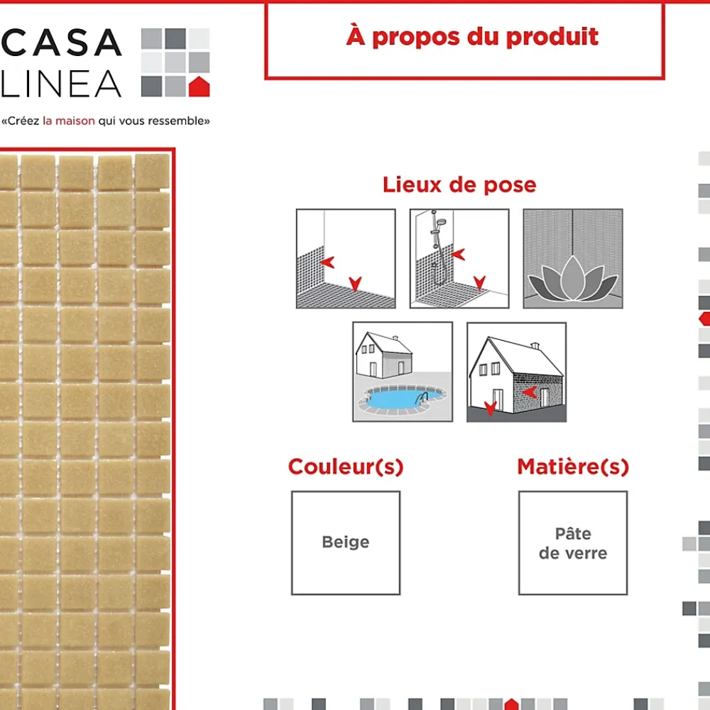 Casa Linéa Mosaïque Pour Douche|Mosaïque Pour Wc<MOSAÏQUE BEIGE 1 PLAQUE 32,7 x 32,7 CM CASA LINEA