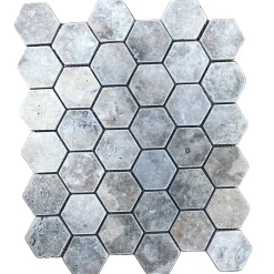 Casa Linea Mosaïque 30 x 30 cm Hexa Travertin gris- Mosaïque Pour Douche|Mosaïque Pour Wc