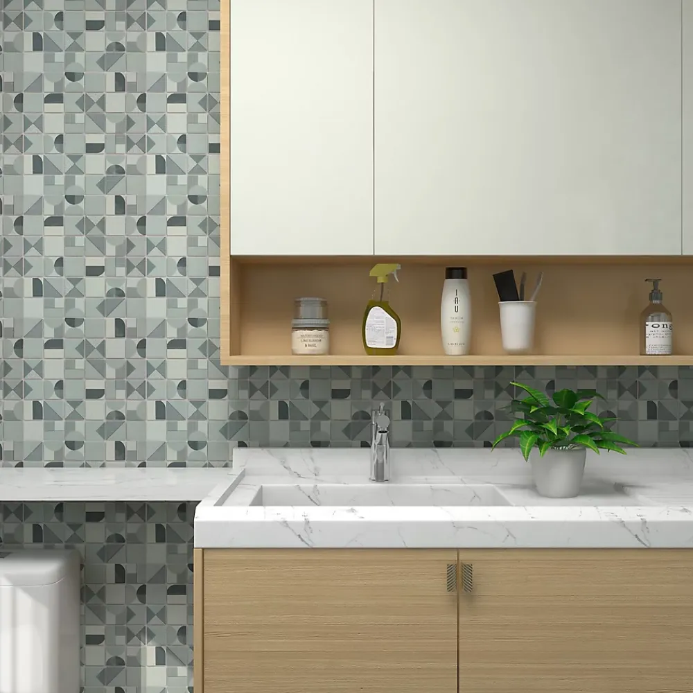 GoodHome Mosaïque Pour Douche|Mosaïque Pour Wc<Mosaïque 30 x 30 cm Seventies bleu