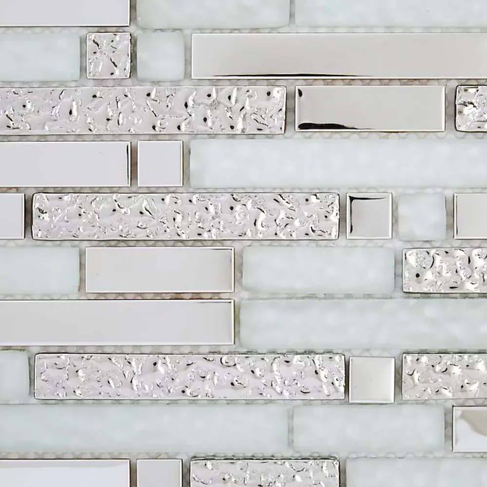 Decoon Mosaïque Alu / Verre - Black / White - Barrettes- Mosaïque Pour Salle De Bains|Mosaïque Pour Douche
