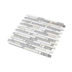 Decoon Mosaïque Alu / Verre - Black / White - Barrettes- Mosaïque Pour Salle De Bains|Mosaïque Pour Douche