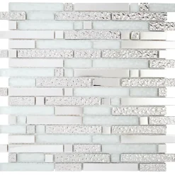 Decoon Mosaïque Alu / Verre - Black / White - Barrettes- Mosaïque Pour Salle De Bains|Mosaïque Pour Douche