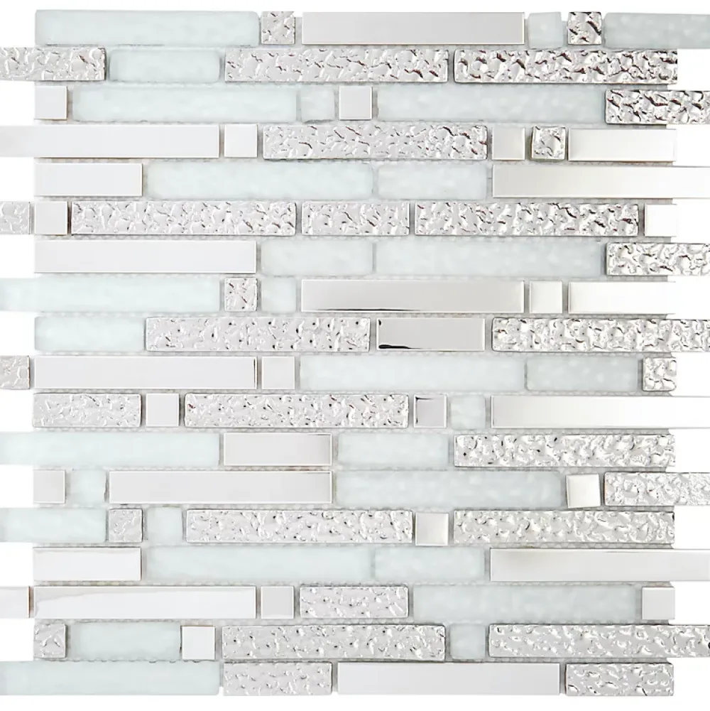 Decoon Mosaïque Alu / Verre - Black / White - Barrettes- Mosaïque Pour Salle De Bains|Mosaïque Pour Douche