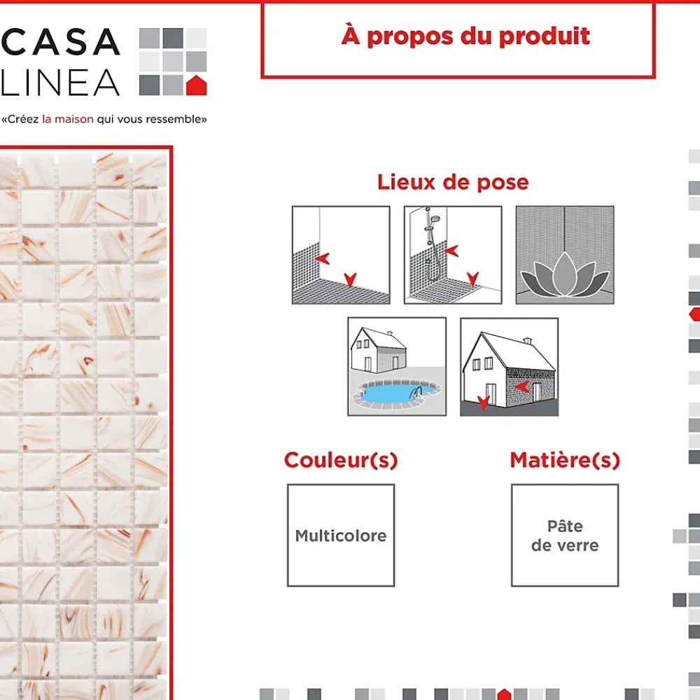 Casa Linéa MOSAÏQUE AURORE 1 PLAQUE 32,7 x 32,7 CM CASA LINEA- Mosaïque Pour Wc|Mosaïque
