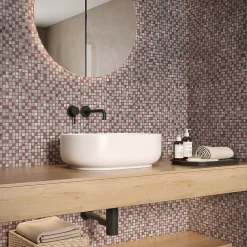 Carrelage Signature Mosaïque Pour Salle De Bains|Mosaïque Pour Douche<Mosaïque d'aluminium Brosse Mix Gris/Rouge - 1.5X1.5 cm - vendu par plaque de 30 X 30 cm -