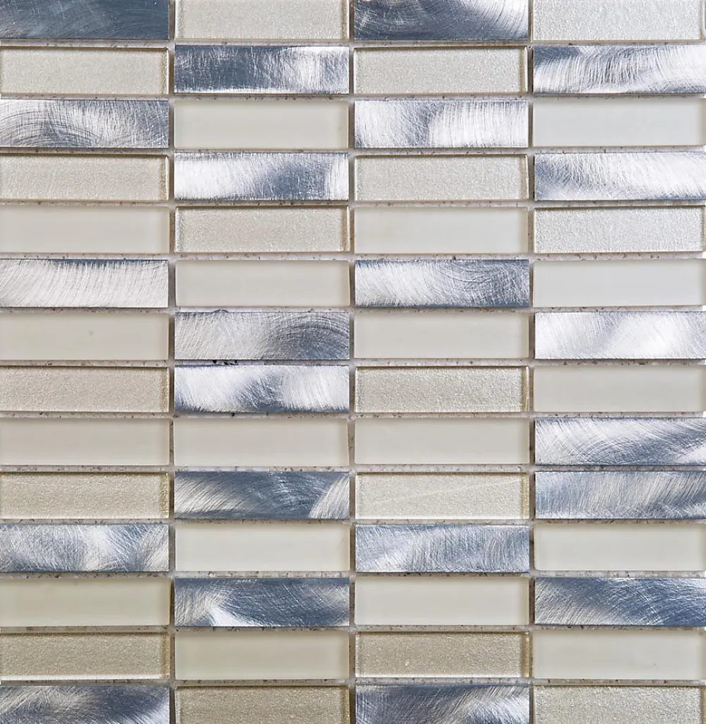 Carrelage Signature Mosaïque Pour Pièce À Vivre|Mosaïque Pour Salle De Bains<Mosaïque d'aluminium brosse et verre Mix beige Barrettes 2X7.3 cm - vendu par plaque de 30.3X29.7 cm -