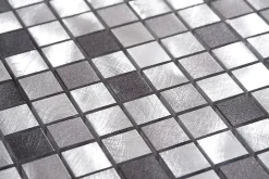 Carrelage Signature Mosaïque d'aluminium Brosse Mix Gris - 1.5X1.5 cm - vendu par plaque de 30 X 30 cm -- Mosaïque Pour Wc|Mosaïque Pour Salle De Bains