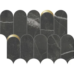 Eiffel art construction Mosaïque décor orné d'inserts en or aspect marbre noir 41,02X30,3 cm - SCULTOREA Dark diamond tessere arco oro reflex J591 -- Mosaïque Pour Wc|Mosaïque Pour Pièce À Vivre