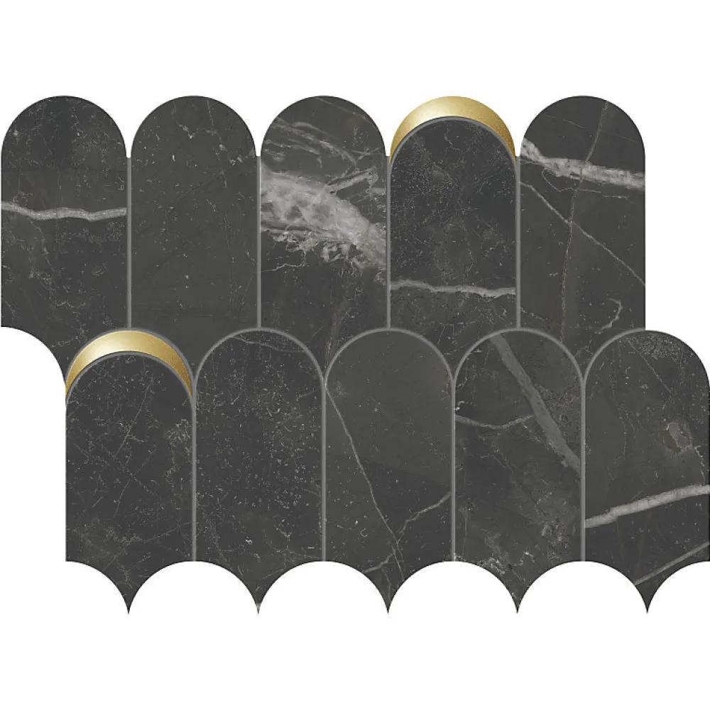 Eiffel art construction Mosaïque décor orné d'inserts en or aspect marbre noir 41,02X30,3 cm - SCULTOREA Dark diamond tessere arco oro reflex J591 -- Mosaïque Pour Wc|Mosaïque Pour Pièce À Vivre