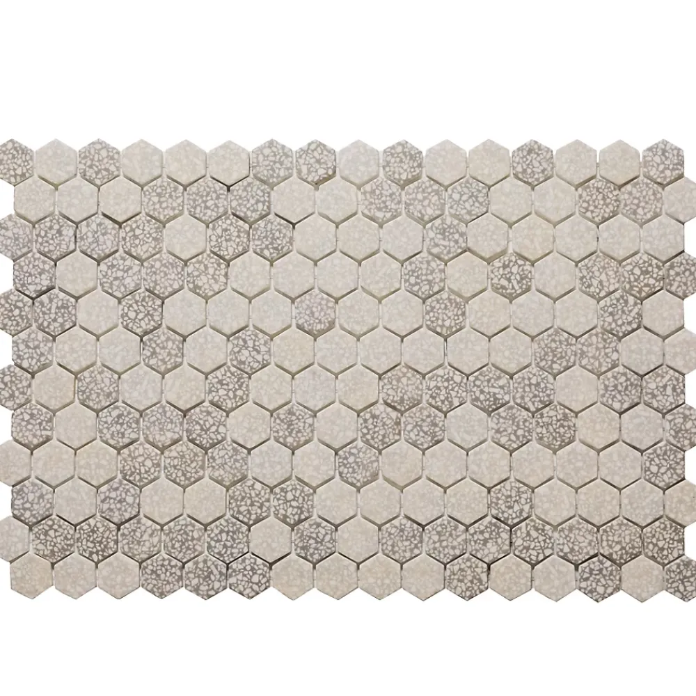 Ilcom Mosaïque de verre pressé antidérapant R11 sur maille pour salle de bain ou cuisine 52 cm x 34 cm - Hexa grey mat (0,166m²)- Mosaïque Pour Douche|Mosaïque Pour Salle De Bains