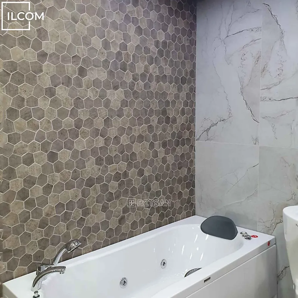 Ilcom Mosaïque Pour Douche<Mosaïque de verre pressé antidérapant R11 sur maille pour salle de bain ou cuisine 41 cm x 26 cm - Hexa air slate (0,09m²)