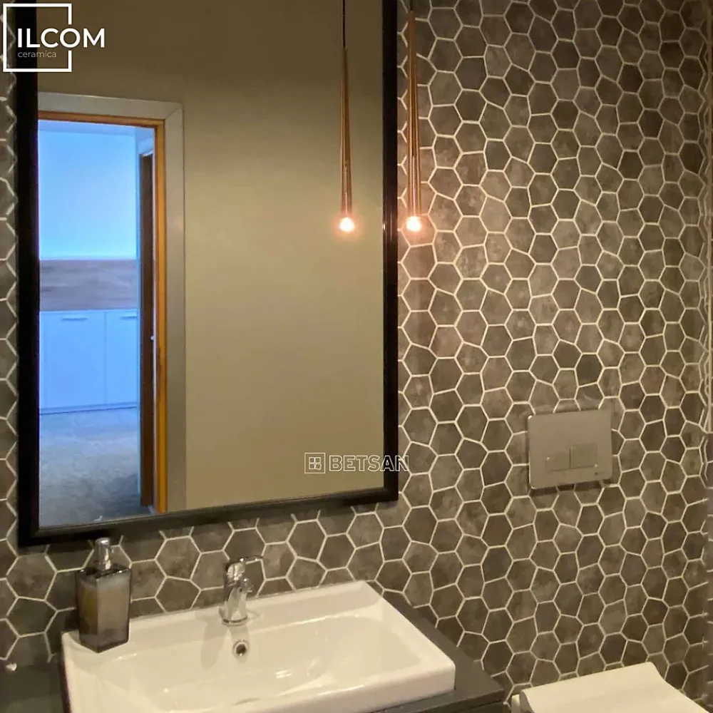 Ilcom Mosaïque Pour Douche<Mosaïque de verre pressé antidérapant R11 sur maille pour salle de bain ou cuisine 41 cm x 26 cm - Hexa air slate (0,09m²)