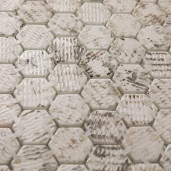 Ilcom Mosaïque de verre pressé antidérapant R11 sur maille pour salle de bain ou cuisine 52 cm x 34 cm - Hexa calacatta (0,166m²)- Mosaïque Pour Douche