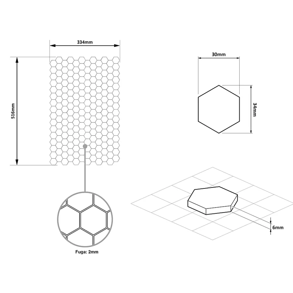 Ilcom Mosaïque de verre pressé antidérapant R11 sur maille pour salle de bain ou cuisine 52 cm x 34 cm - Hexa calacatta (0,166m²)- Mosaïque Pour Douche