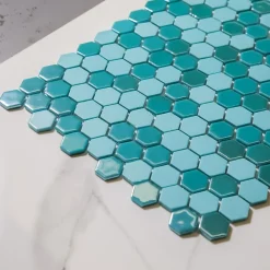 Ilcom Mosaïque<Mosaïque de verre pressé antidérapant sur maille pour salle de bain ou cuisine 52 cm x 34 cm - Hexa artistic (0,166m²)