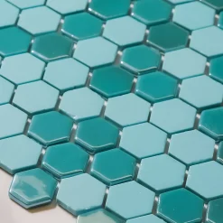 Ilcom Mosaïque<Mosaïque de verre pressé antidérapant sur maille pour salle de bain ou cuisine 52 cm x 34 cm - Hexa artistic (0,166m²)