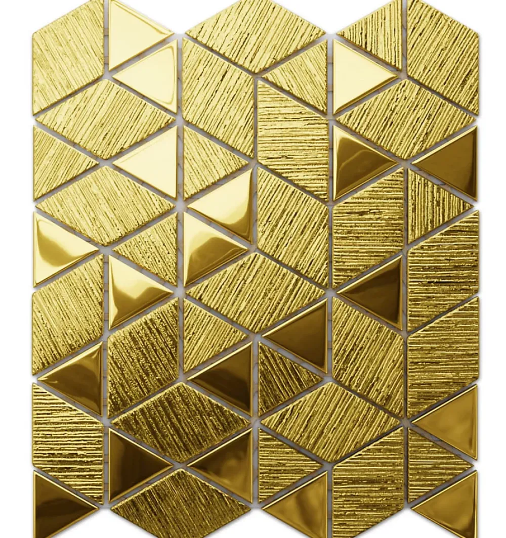 Ilcom Mosaïque de verre pour salle de bain ou cuisine Scratched Gold Mirror - 26,3 x 30,3 cm- Mosaïque