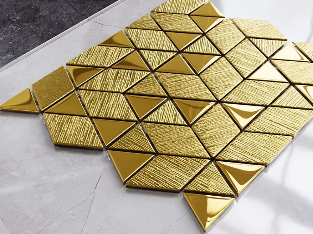 Ilcom Mosaïque de verre pour salle de bain ou cuisine Scratched Gold Mirror - 26,3 x 30,3 cm- Mosaïque