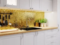 Ilcom Mosaïque de verre pour salle de bain ou cuisine Scratched Gold Mirror - 26,3 x 30,3 cm- Mosaïque