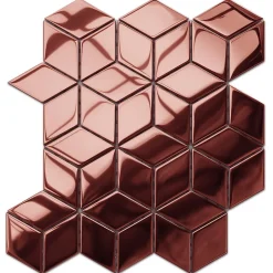 Ilcom Mosaïque<Mosaïque de verre sur maille pour salle de bain ou cuisine Copper Geometric Cubes - 26.5cm x 30.5cm