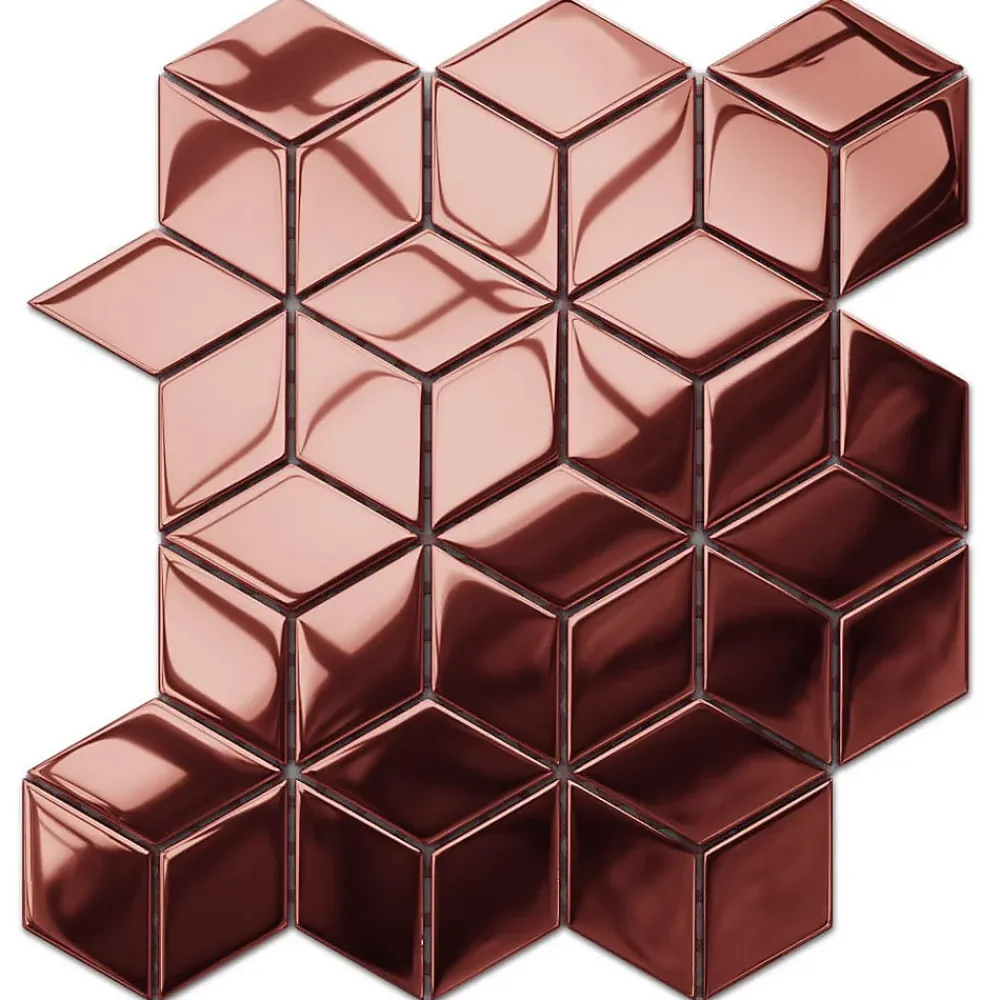 Ilcom Mosaïque<Mosaïque de verre sur maille pour salle de bain ou cuisine Copper Geometric Cubes - 26.5cm x 30.5cm