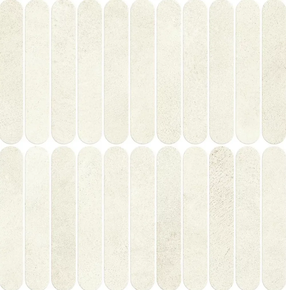 Ro'Ma Carrelage Mosaïque Pour Pièce À Vivre|Mosaïque Pour Wc<Mosaïque effet Béton Blanc Sable 18,8x3,2 cm Lungo 37,8x37x0,9 cm Mat Stavira - Mur intérieur (vendu par carton de 0,83916 m²) - R