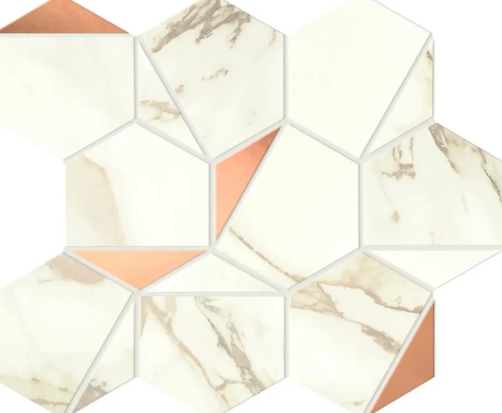 Ro'Ma Carrelage Mosaïque Pour Pièce À Vivre|Mosaïque Pour Wc<Mosaïque effet Marbre Blanc Calacatta Supreme Hexa 29x25,1x0,85 cm Brillant Faventa - Mur intérieur (vendu par carton de 0,4367 m²